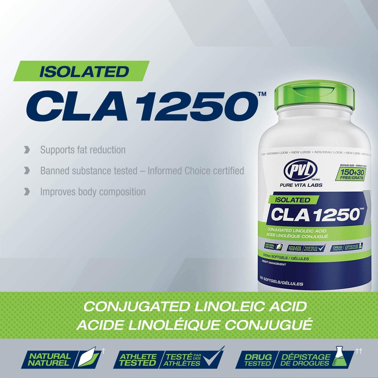 PVL Isolated CLA 1250 - Conjugated Linoleic Acid - 180 Capsules