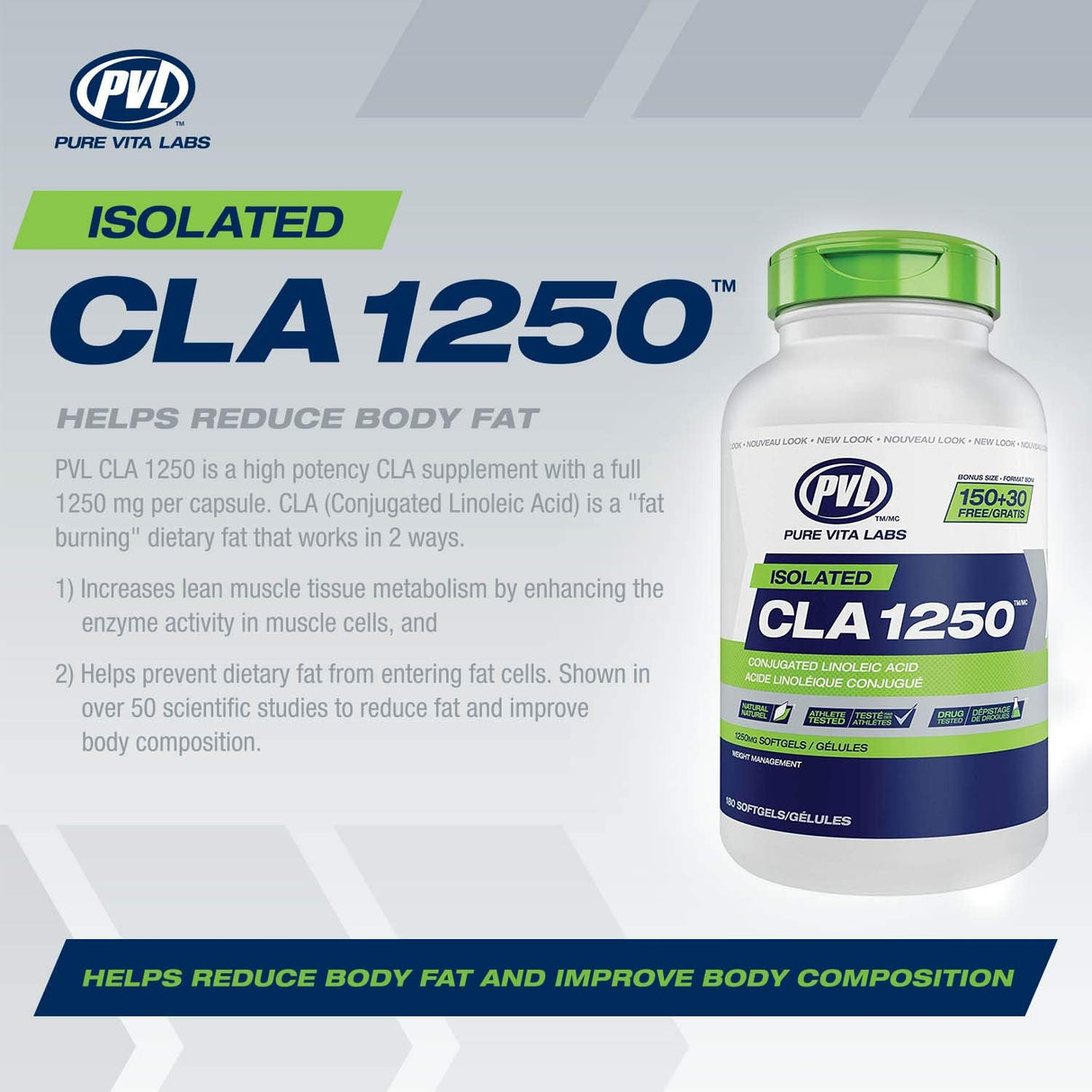 PVL Isolated CLA 1250 - Conjugated Linoleic Acid - 180 Capsules