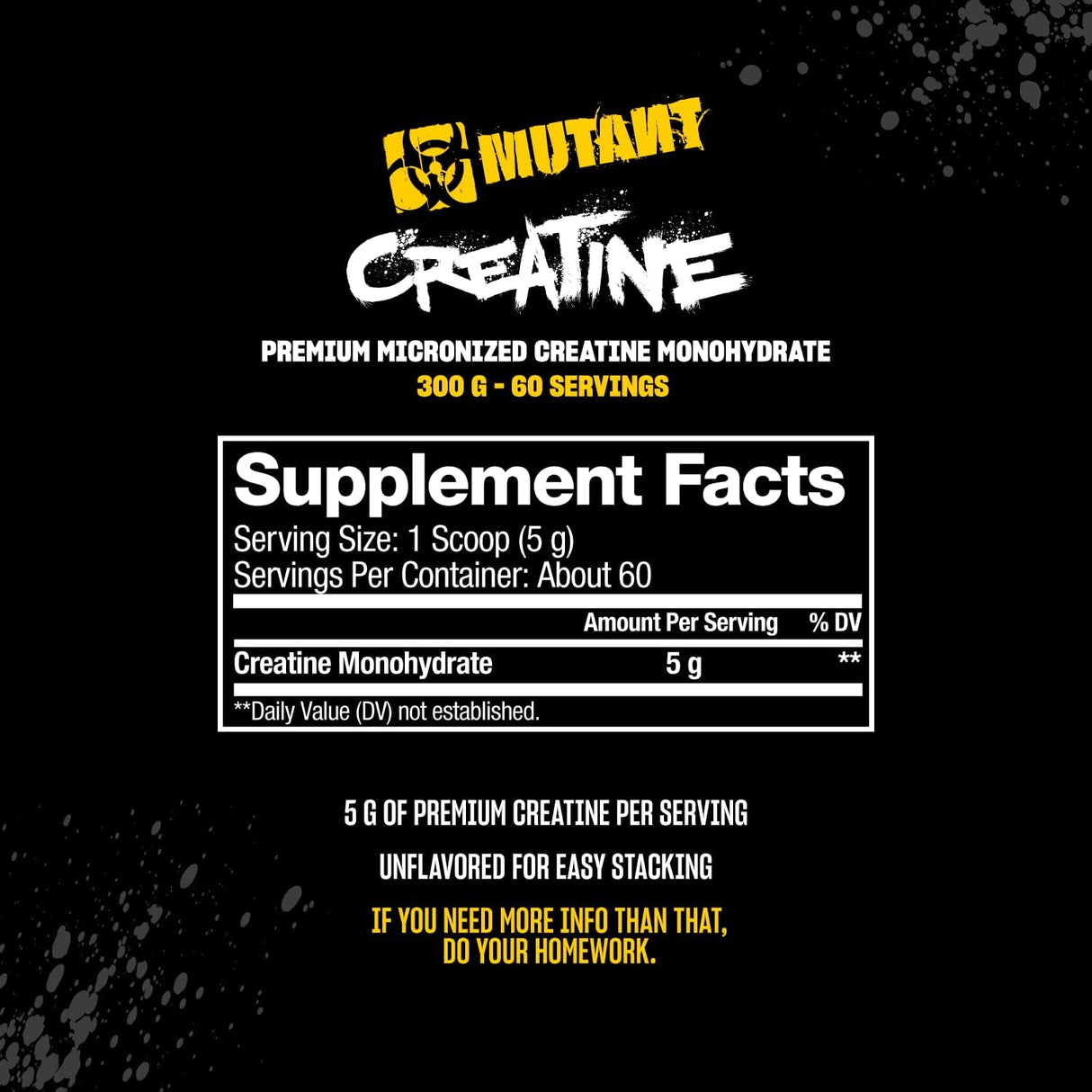 Mutant Creatine - Creatine Monohydrate Micronized Powder - 60 Servings- 300 g