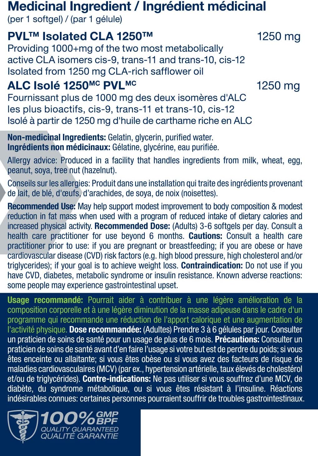 PVL Isolated CLA 1250 - Conjugated Linoleic Acid - 180 Capsules