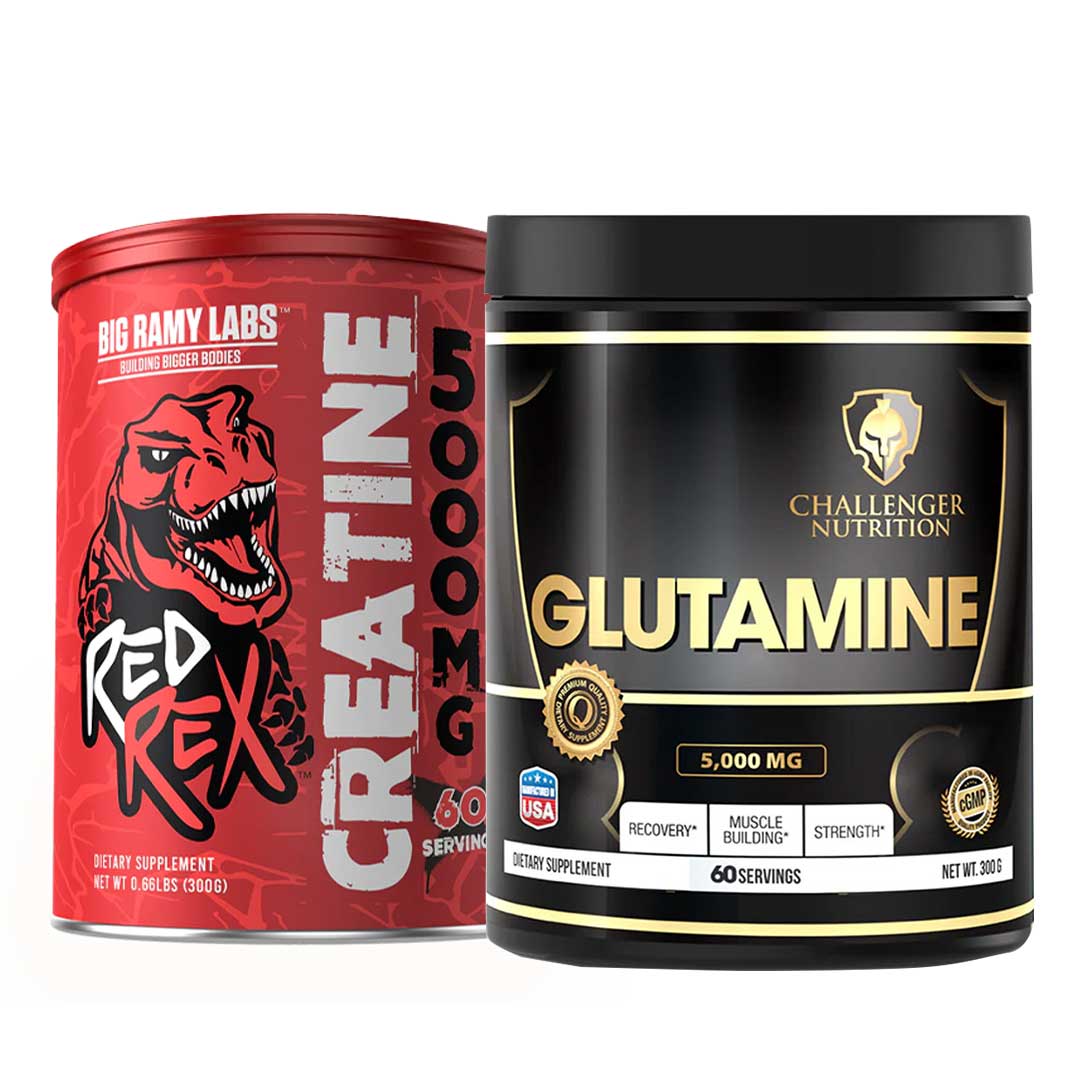 Challenger Nutrition Glutamine Unflavoured | 5000mg - 60 Servings & RedRex Creatine 5000mg Unflavoured | 60 Servings
