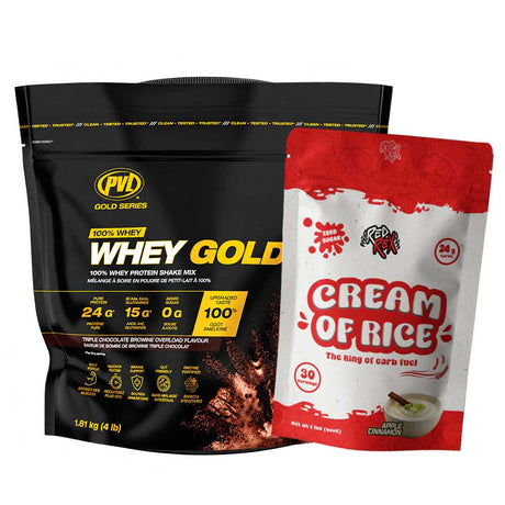 PVL Whey Gold – 100% Whey Protein Shake Mix 1.81 kg (4 lb) & Big Ramy Labs Red Rex Cream of Rice 30 Servings 2lb (900 gm)
