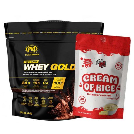 PVL Whey Gold – 100% Whey Protein Shake Mix 1.81 kg (4 lb) & Big Ramy Labs Red Rex Cream of Rice 30 Servings 2lb (900 gm)