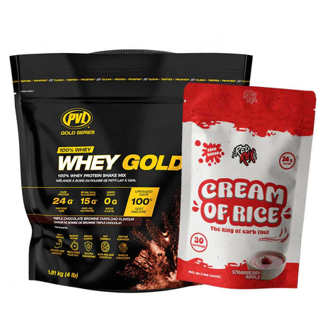 PVL Whey Gold – 100% Whey Protein Shake Mix 1.81 kg (4 lb) & Big Ramy Labs Red Rex Cream of Rice 30 Servings 2lb (900 gm)