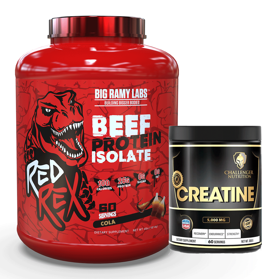 Redrex Beef Protein Isolate 4 lb | 60 Servings & Challenger Nutrition Creatine Powder | 60 Servings